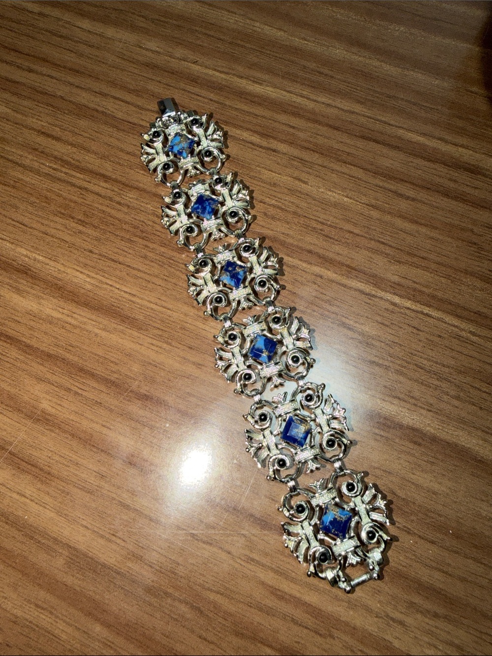 Vintage Emmons Bracelet with Blue Stones Silver Tone 7inches